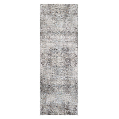Transitional Wool & Silk Hand Knotted Rug Grey No Border 4.0X12.0 -O063732