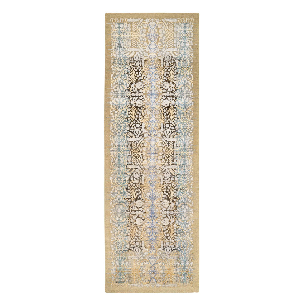 Brown 4'0" x 12'0" Transitional Hand knotted Wool/Silk Rug - Sku: O063733