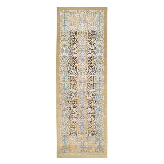 Transitional Wool & Silk Hand Knotted Rug Brown Brown 4.0X12.0 -O063733