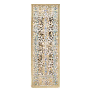 Transitional Wool & Silk Hand Knotted Rug Brown Brown 4.0X12.0 -O063733