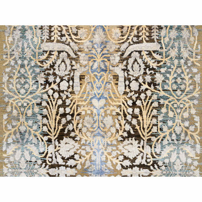 Transitional Wool & Silk Hand Knotted Rug Brown Brown 4.0X12.0 -O063733