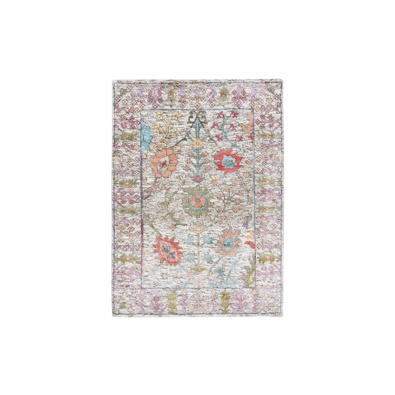 Ivory 2'2" x 3'1" and Hand knotted Wool/Silk Rug - Sku: O063741
