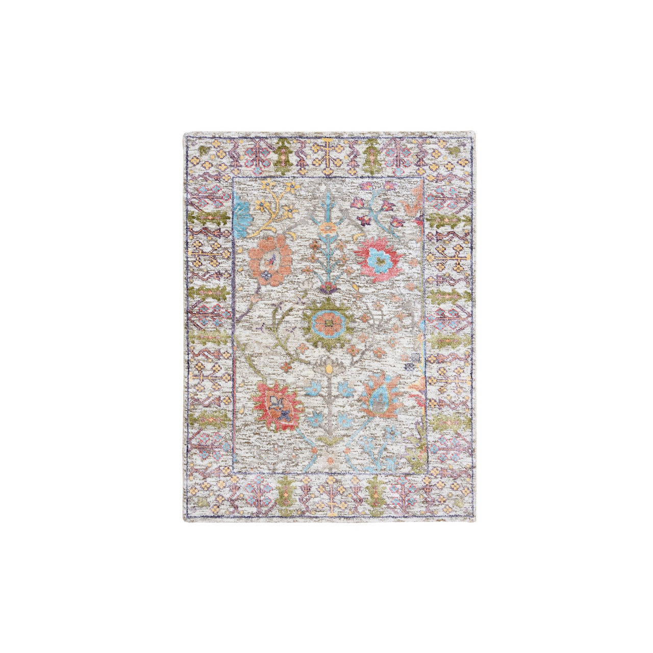 Ivory 2'3" x 3'2" and Hand knotted Wool/Silk Rug - Sku: O063743