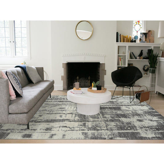 Modern and Contemporary Wool & Silk Hand Loomed Rug Black No Border 9.0X12.0 -O063747