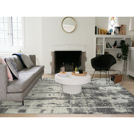 Modern and Contemporary Wool & Silk Hand Loomed Rug Black No Border 9.0X12.0 -O063748