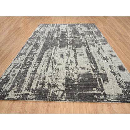 Modern and Contemporary Wool & Silk Hand Loomed Rug Black No Border 9.0X12.0 -O063748