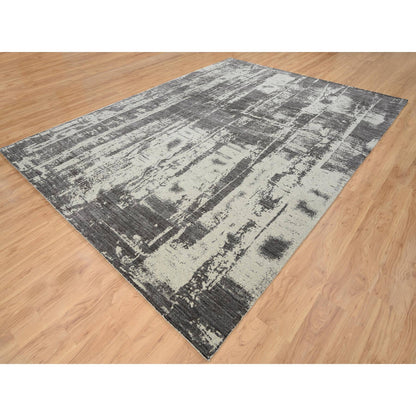 Modern and Contemporary Wool & Silk Hand Loomed Rug Black No Border 9.0X12.0 -O063748
