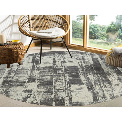 Modern and Contemporary Wool & Silk Hand Loomed Rug Black No Border 10.0X10.0 -O063749