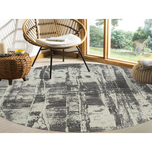Modern and Contemporary Wool & Silk Hand Loomed Rug Black No Border 10.0X10.0 -O063749