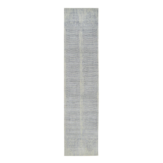 Modern and Contemporary Wool & Silk Hand Loomed Rug Grey No Border 2.6X12.0 -O063754