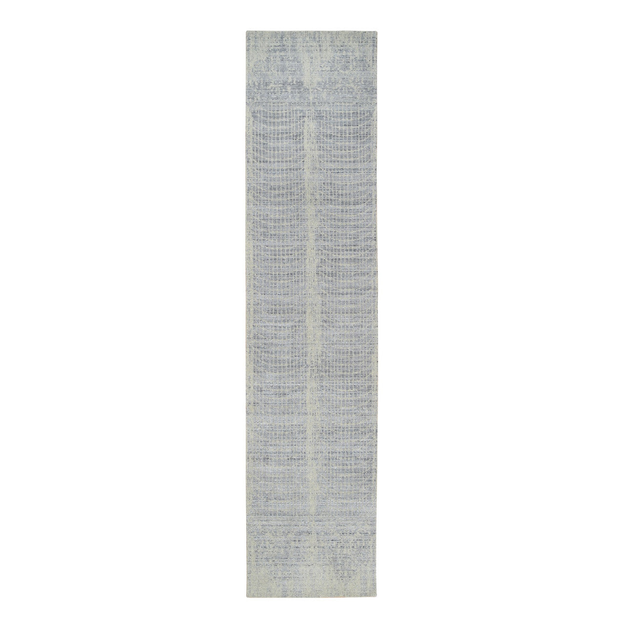 Gray 2'6" x 12'0" Modern and Contemporary Handloom Wool/Silk Rug - Sku: O063755