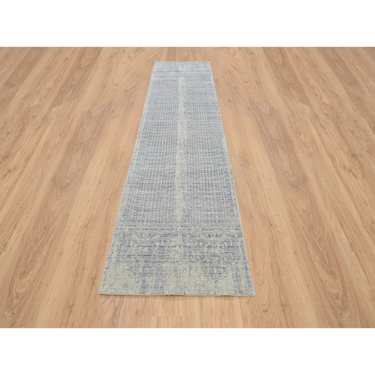 Modern and Contemporary Wool & Silk Hand Loomed Rug Grey No Border 2.6X12.0 -O063755