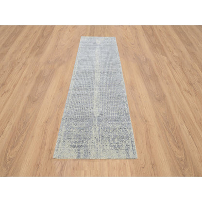 Modern and Contemporary Wool & Silk Hand Loomed Rug Grey No Border 2.6X10.0 -O063757