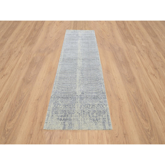 Modern and Contemporary Wool & Silk Hand Loomed Rug Grey No Border 2.6X10.0 -O063757