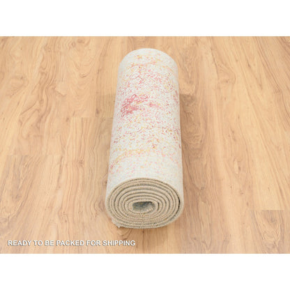 Modern and Contemporary Wool & Silk Hand Knotted Rug Pink No Border 2.6X11.10 -O063759