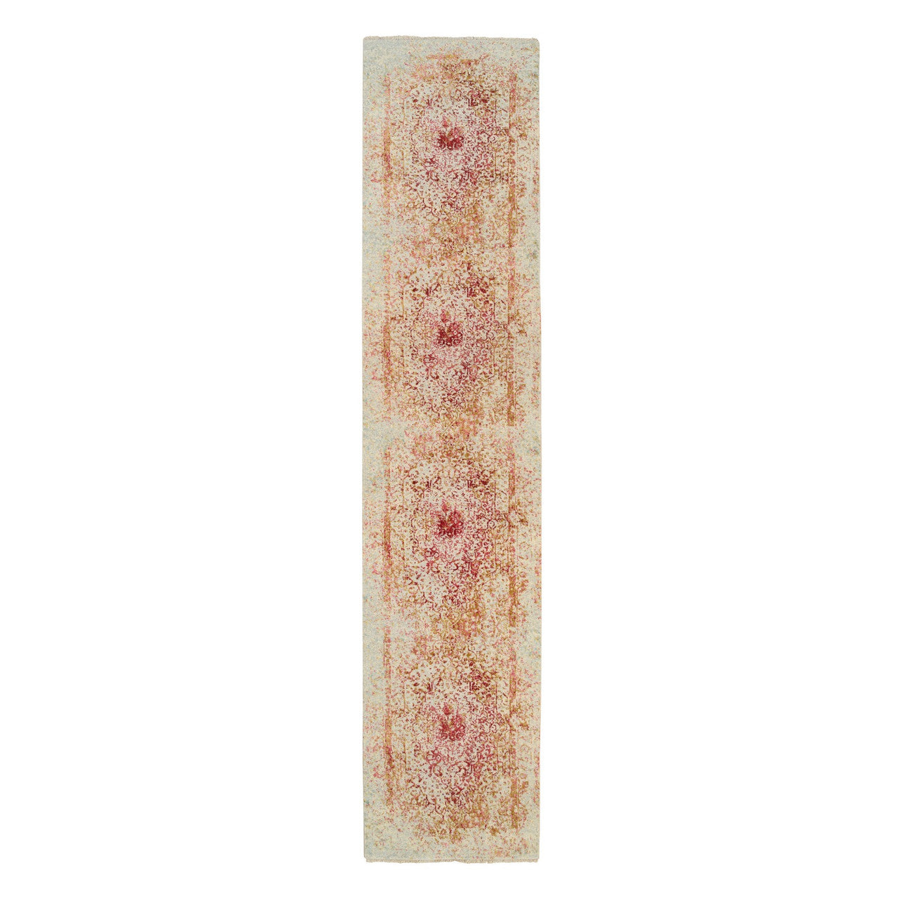 Pink 2'6" x 11'10" Modern and Contemporary Hand knotted Wool/Silk Rug - Sku: O063760