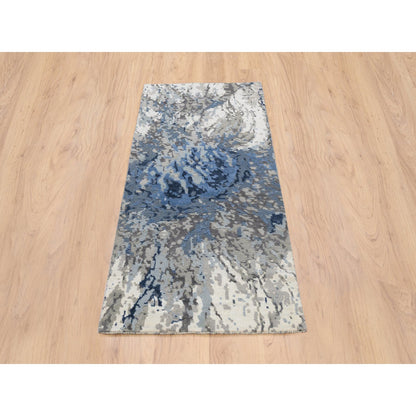 Modern and Contemporary Wool & Silk Hand Knotted Rug Blue 2.6X6.2  -O063763