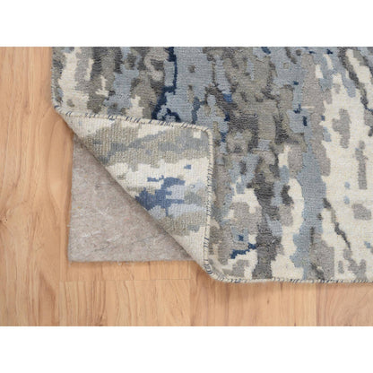 Modern and Contemporary Wool & Silk Hand Knotted Rug Blue 2.6X6.2  -O063763
