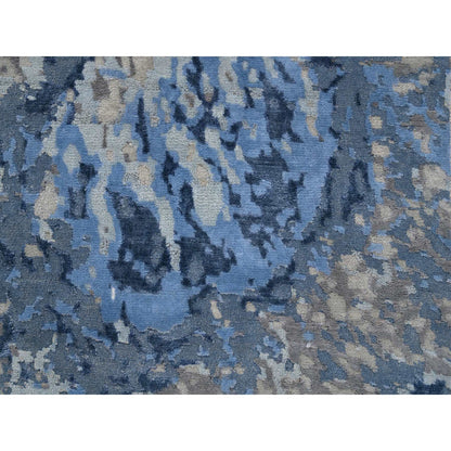 Modern and Contemporary Wool & Silk Hand Knotted Rug Blue 2.6X6.2  -O063763