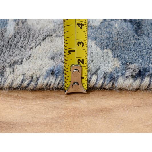Modern and Contemporary Wool & Silk Hand Knotted Rug Blue 2.6X6.2  -O063763