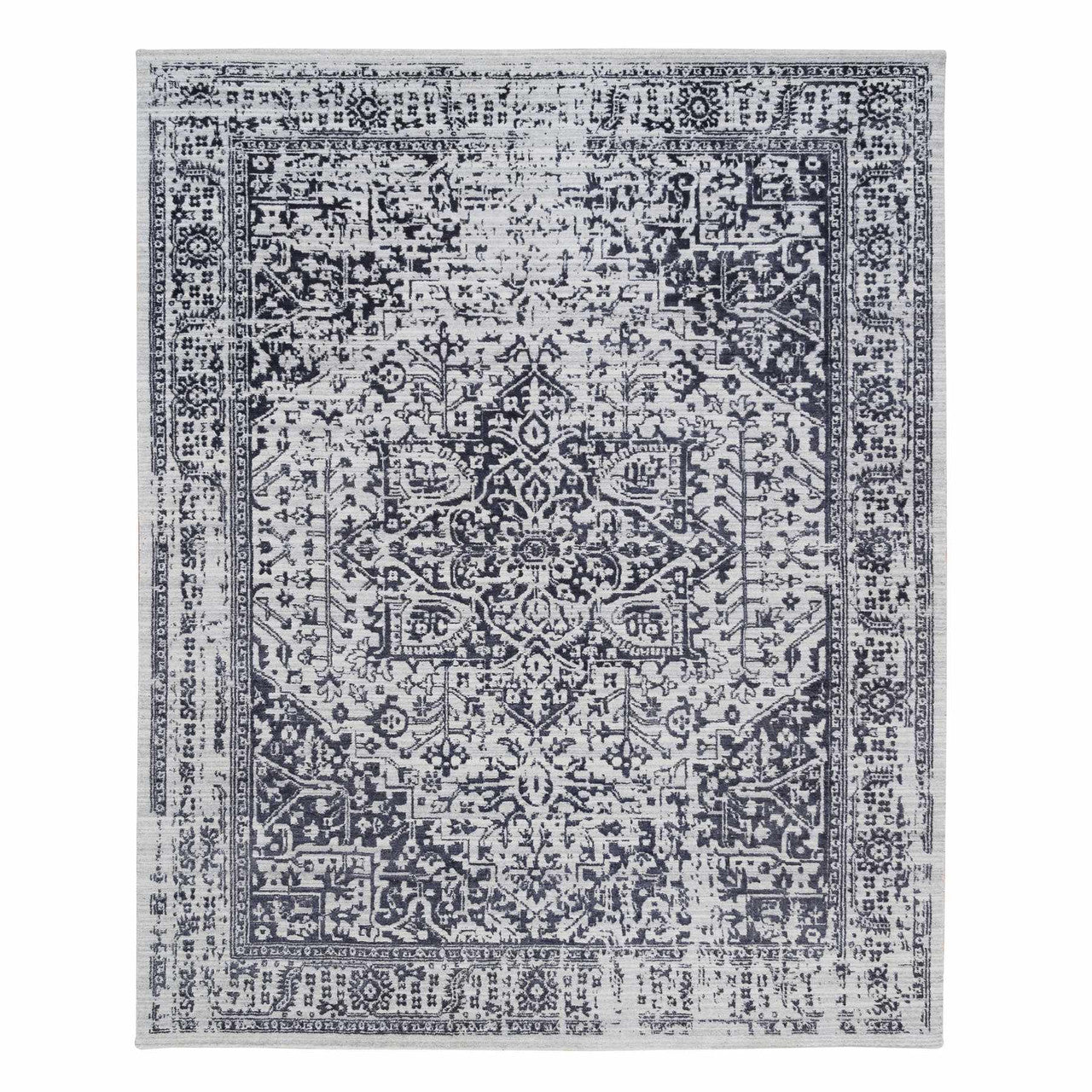 Black 8'0" x 10'0" Heriz Handloom Wool/Silk Rug -O063787
