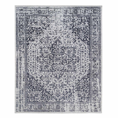 Heriz Wool & Silk Hand Loomed Rug Black Ivory 8.0X10.0 -O063787
