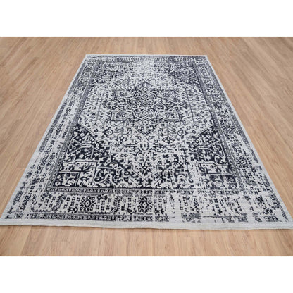 Heriz Wool & Silk Hand Loomed Rug Black Ivory 8.0X10.0 -O063787