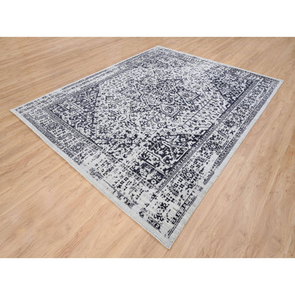 Heriz Wool & Silk Hand Loomed Rug Black Ivory 8.0X10.0 -O063787