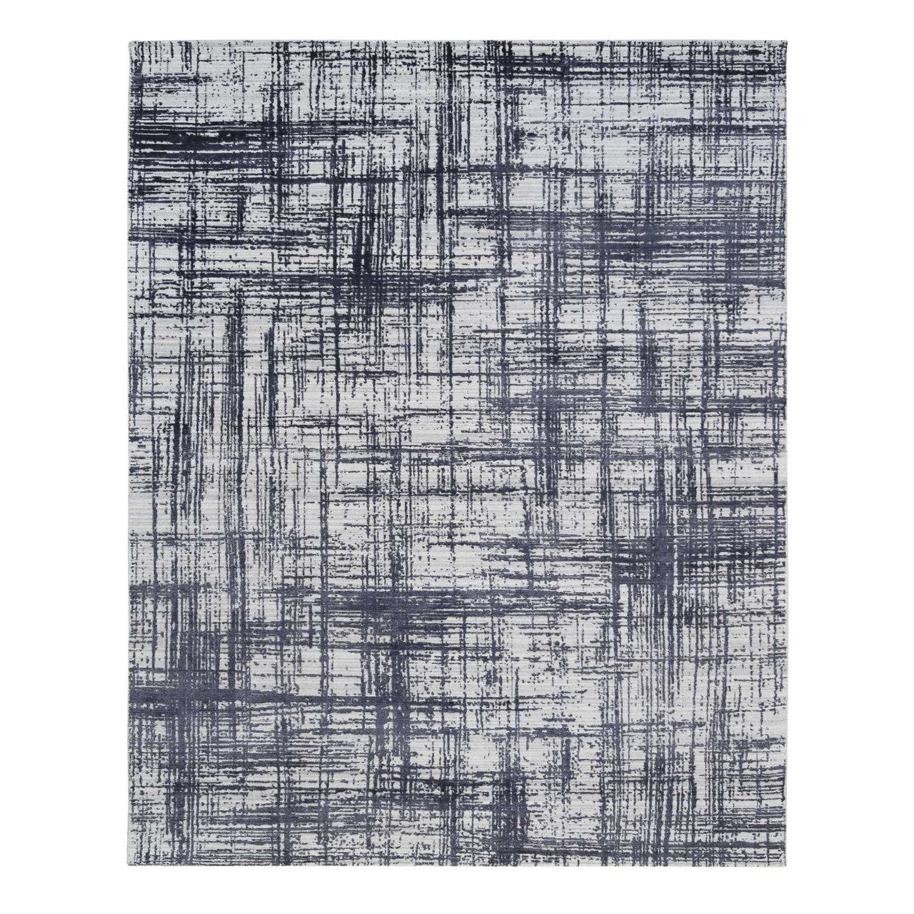 Black 7'10" x 10'0" Modern and Contemporary Handloom Wool/Silk Rug - Sku: O063788
