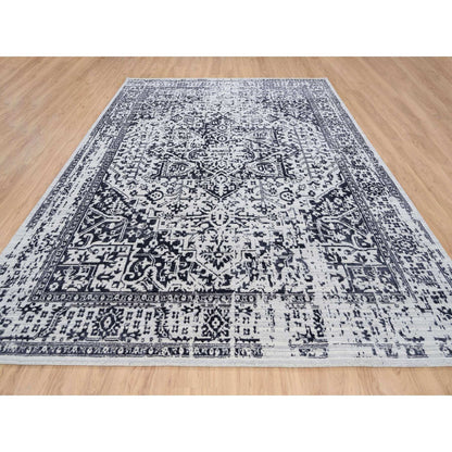 Heriz Wool & Silk Hand Loomed Rug Black Ivory 9.0X11.10 -O063790