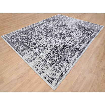 Heriz Wool & Silk Hand Loomed Rug Black Ivory 9.0X11.10 -O063790