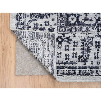 Heriz Wool & Silk Hand Loomed Rug Black Ivory 9.0X11.10 -O063790
