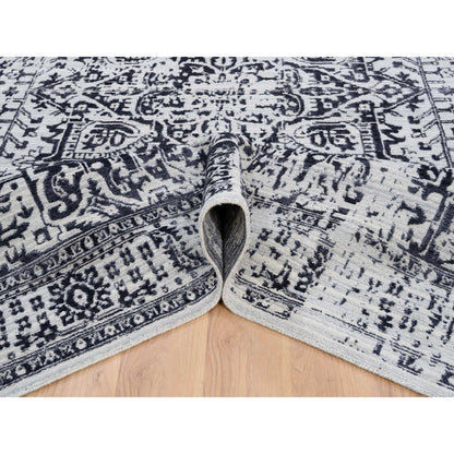 Heriz Wool & Silk Hand Loomed Rug Black Ivory 9.0X11.10 -O063790