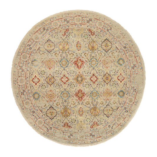 Transitional Wool & Silk Hand Knotted Rug Beige Beige 8.9X8.9 -O063792