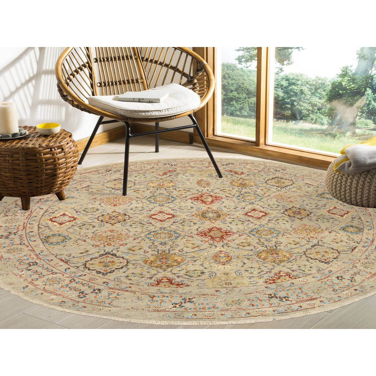 Transitional Wool & Silk Hand Knotted Rug Beige Beige 8.9X8.9 -O063792