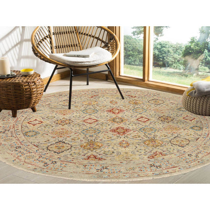 Transitional Wool & Silk Hand Knotted Rug Beige Beige 8.9X8.9 -O063792