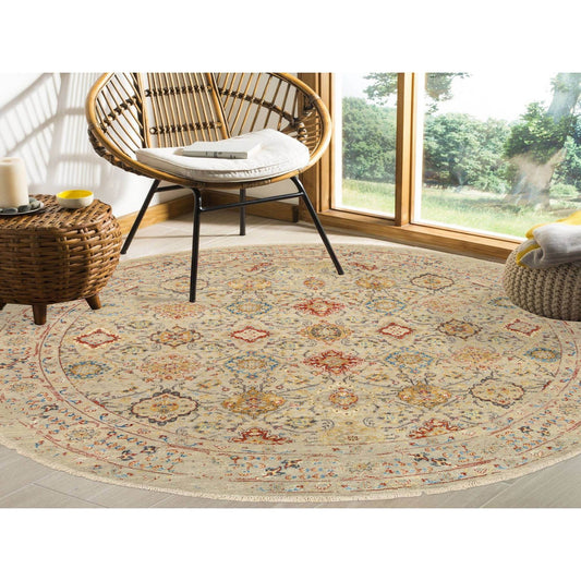 Transitional Wool & Silk Hand Knotted Rug Beige Beige 8.9X8.9 -O063792