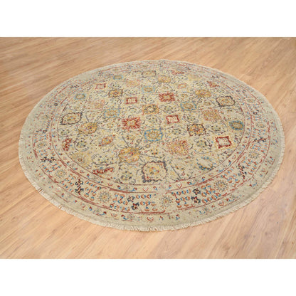 Transitional Wool & Silk Hand Knotted Rug Beige Beige 8.9X8.9 -O063792