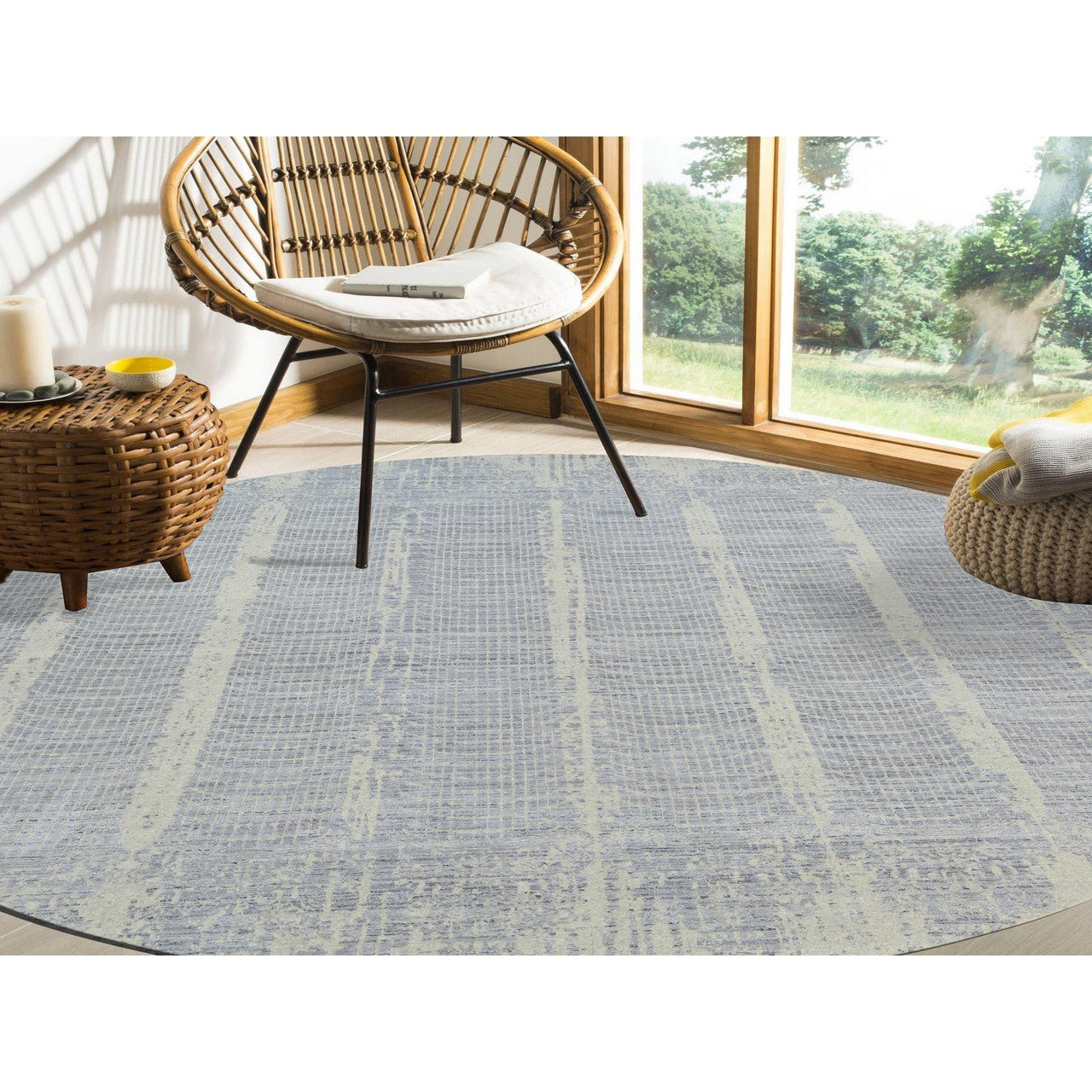 Modern and Contemporary Wool & Silk Hand Knotted Rug Grey No Border 12.0X12.0 -O063793