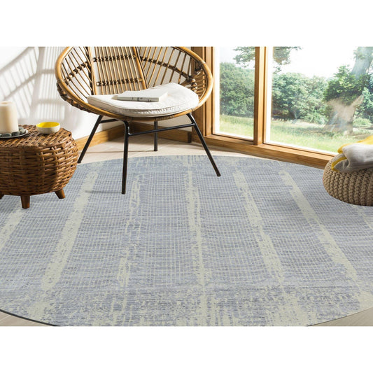 Modern and Contemporary Wool & Silk Hand Knotted Rug Grey No Border 12.0X12.0 -O063793