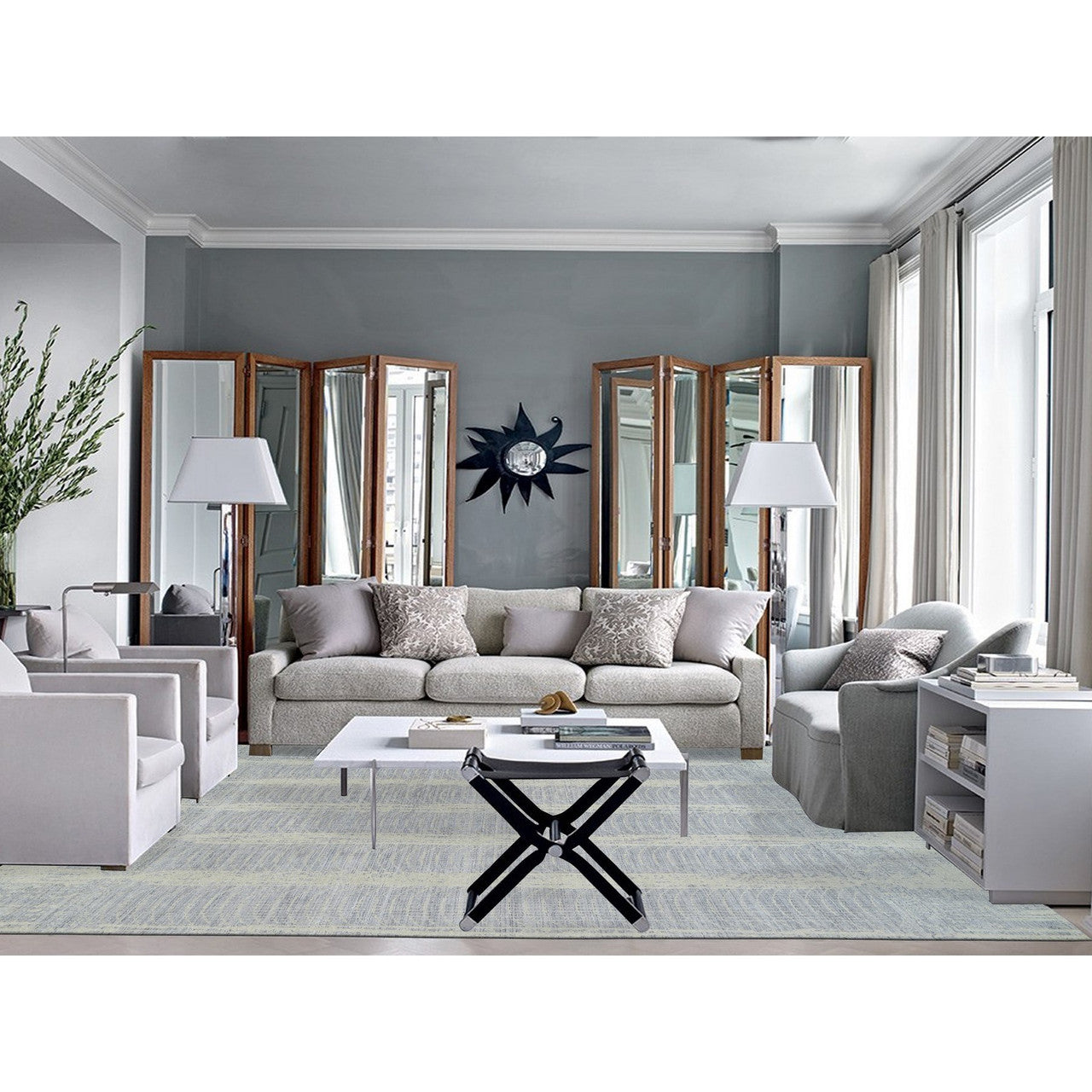 Modern and Contemporary Wool & Silk Hand Loomed Rug Grey No Border 9.10X14.0 -O063794