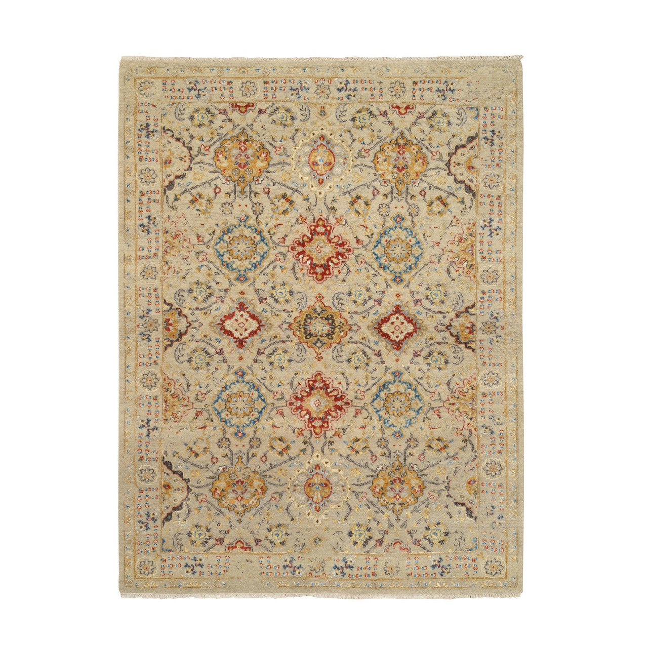 Beige 5'3" x 7'0" Transitional & Pure Hand knotted Wool/Silk Rug - Sku: O063796