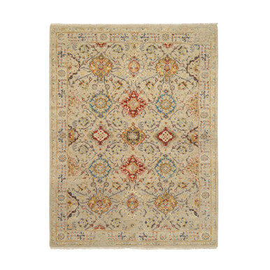 Transitional Wool & Pure Silk Hand Knotted Rug Beige Beige 5.3X7.0 -O063796