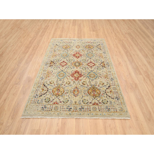 Transitional Wool & Pure Silk Hand Knotted Rug Beige Beige 5.3X7.0 -O063796