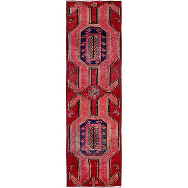 Overdyed & Vintage Wool Hand Knotted Rug Red 2.7x8.8 -O0637