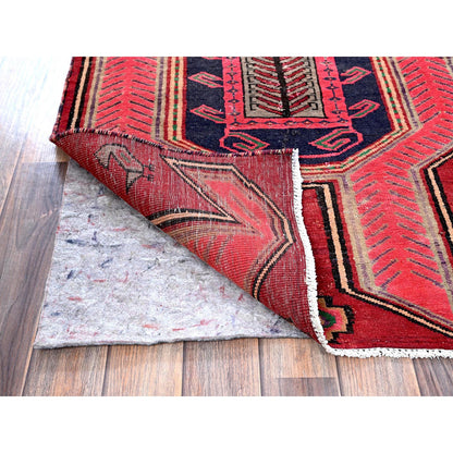 Overdyed & Vintage Wool Hand Knotted Rug Red 2.7x8.8 -O0637