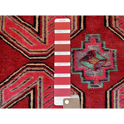 Overdyed & Vintage Wool Hand Knotted Rug Red 2.7x8.8 -O0637