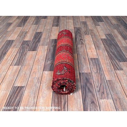 Overdyed & Vintage Wool Hand Knotted Rug Red 2.7x8.8 -O0637