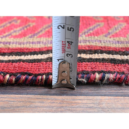 Overdyed & Vintage Wool Hand Knotted Rug Red 2.7x8.8 -O0637