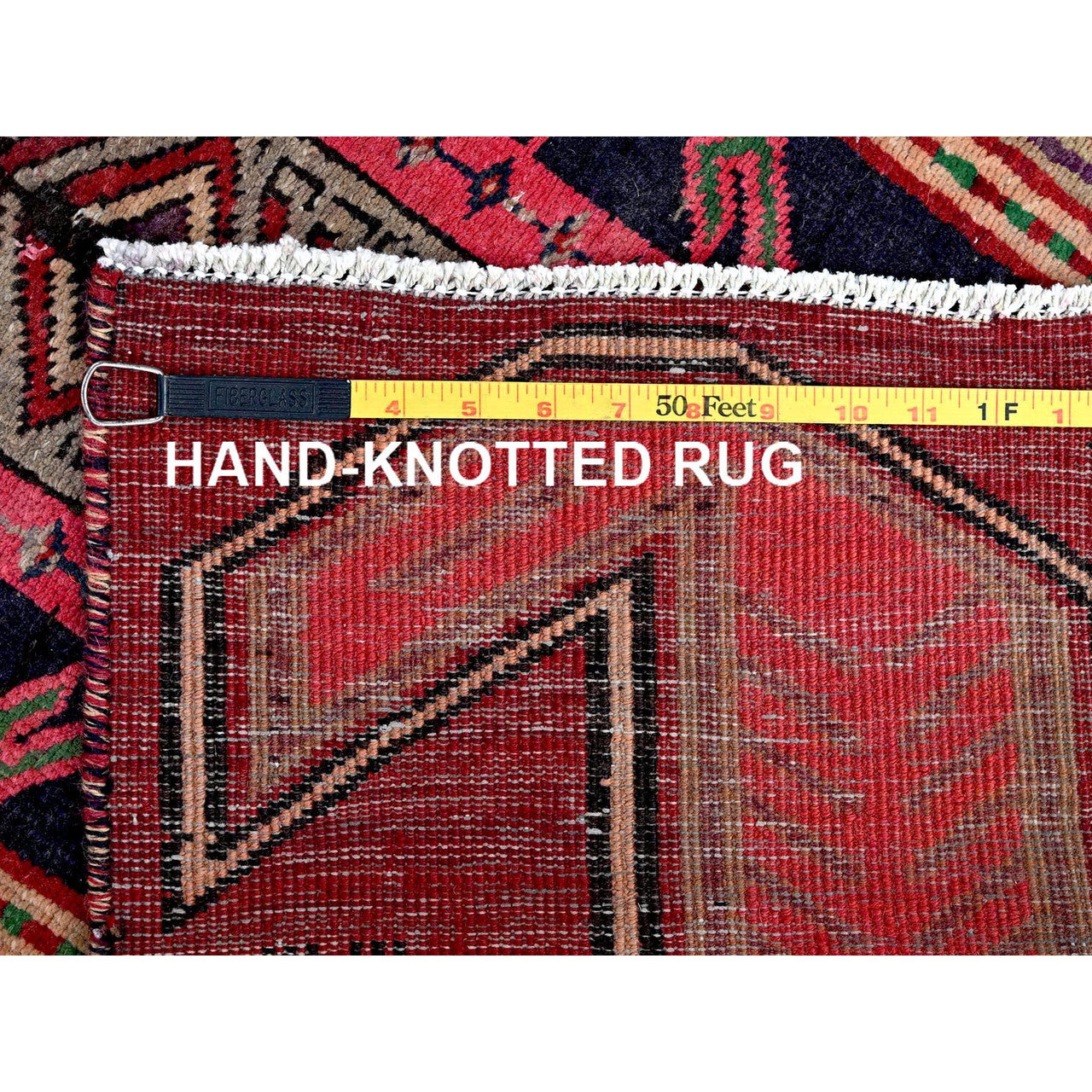 Overdyed & Vintage Wool Hand Knotted Rug Red 2.7x8.8 -O0637